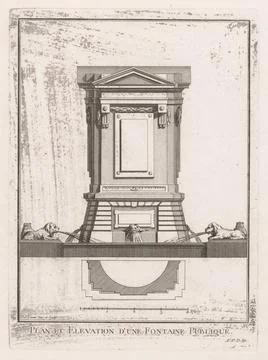 Fountain with lions; Plan et elevation d Une Fontaine Publique; 1er Cahier... Stock Photos
