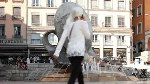 Fountain on Louis Pradel Square (Place Louis Pradel) Stock Footage 11865556