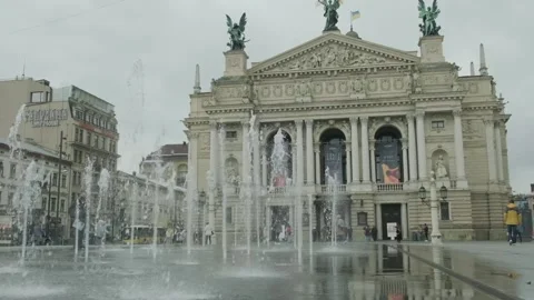 Fountain in Lviv in slow motion Stock Footage 170067535