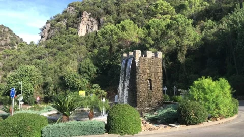 Fountain made of stone bricks in Benahavis town andalucia spain. Stock Footage 132780487