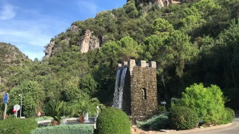 Fountain made of stone bricks in Benahavis town andalucia spain. Stock Footage 132780588