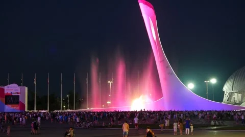 The fountain at the main Olympic torch. Sochi, Russia. 1280x720 Stock Footage 53314150
