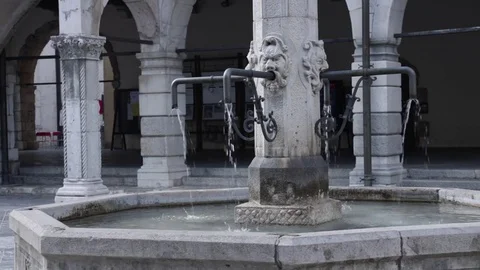 Fountain in the main square of Venzone Stock Footage 74758121