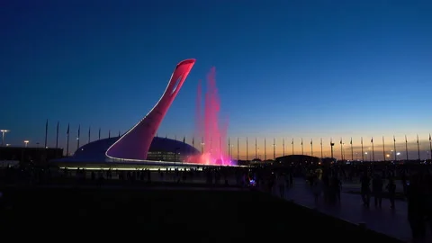 Fountain With Multi-Color Backlight. 4K pro quality Stock Footage 90247578