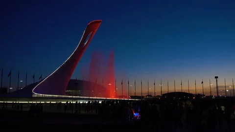 Fountain With Multi-Color Backlight. 4K pro quality Stock Footage 90247638