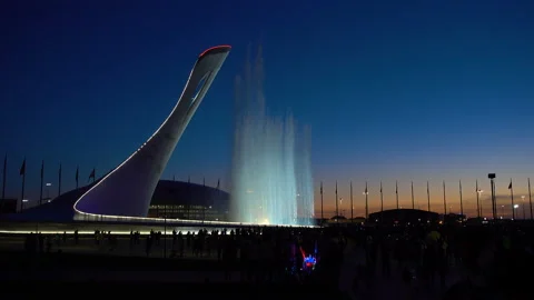 Fountain With Multi-Color Backlight. 4K pro quality Stock Footage 90247710
