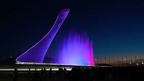 Fountain With Multi-Color Backlight. 4K pro quality Stock Footage 90247761