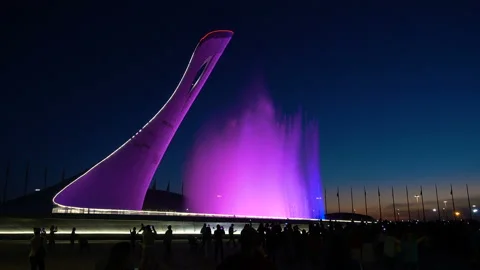 Fountain With Multi-Color Backlight. 4K pro quality Stock Footage 90247776