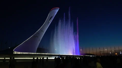 Fountain With Multi-Color Backlight. 4K pro quality Stock Footage 90247842