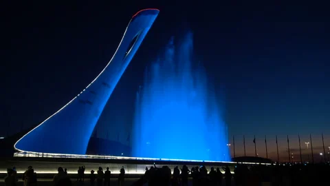 Fountain With Multi-Color Backlight. 4K pro quality Stock Footage 90247890