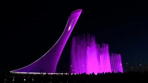 Fountain With Multi-Color Backlight. 4K pro quality Stock Footage 90247939