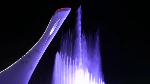 Fountain With Multi-Color Backlight. 4K pro quality Stock Footage 90247957