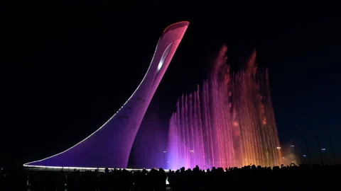 Fountain With Multi-Color Backlight. 4K pro quality Stock Footage 90247970