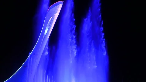 Fountain With Multi-Color Backlight. 4K pro quality Stock Footage 90247984