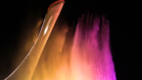 Fountain With Multi-Color Backlight. 4K pro quality Stock Footage 90248069