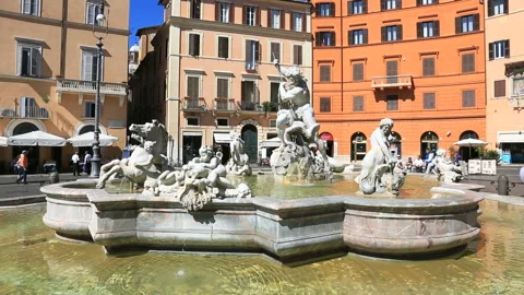 The Fountain Of Neptune, Rome Stock Footage 92730998