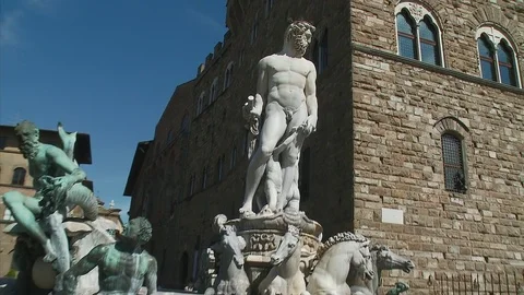 Fountain of Neptune Statue, Florence Stock Footage 74811745