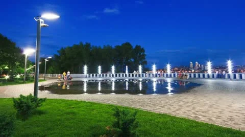 Fountain at night Stock Footage 11325266