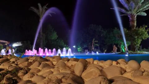 Fountain at night with lighting Stock Photos
