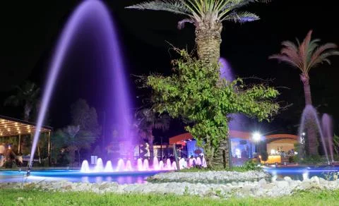 Fountain at night with lighting Stock Photos