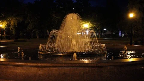 Fountain at night in the park Stock Footage 76022104