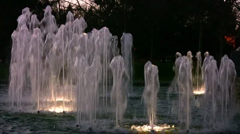 Fountain at night in Simi Valley Park Stock Footage 1036089