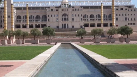 The fountain of Olympics Stadium's Square Stock Footage 96321145