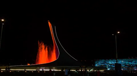 Fountain with orange backlight Stock Footage 42416406