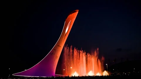 Fountain with orange-red illumination Stock Footage 42415894