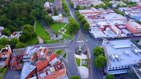 Fountain Pall Mall CBD Central Business Distric - Bendigo Aerial Footage Stock Footage 262013280