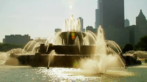 Fountain Pan to City Stock Footage 739608
