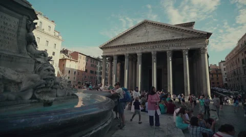 Fountain by the Pantheon of Rome Video stock 67477663