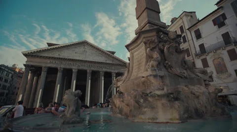 Fountain by the Pantheon of Rome Video stock 67477682