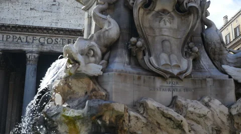 Fountain at the Pantheon in Rome Stock Footage 68940910