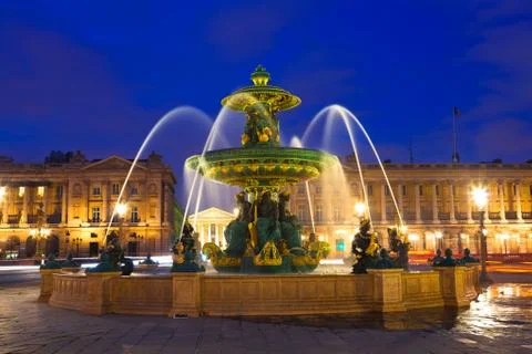 Fountain in Paris at Night Stock Photos