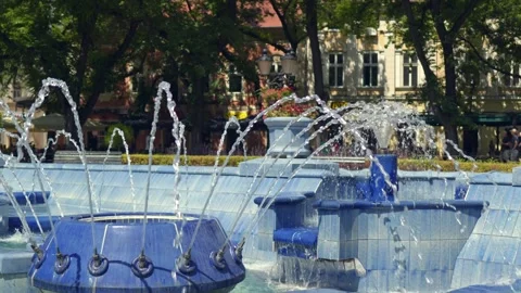 Fountain in the park slow motion Stock Footage 247267010