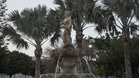 Fountain in Parque de la Bateria in Torremolinos, Malaga, Spain Stock Footage 240203697