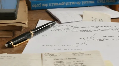 Fountain pen and scribbled notes. Stock Footage 74580441