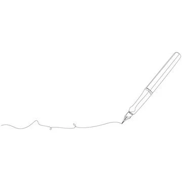 Fountain pen continuous one line drawing. Writing or signing document using Stock Illustration
