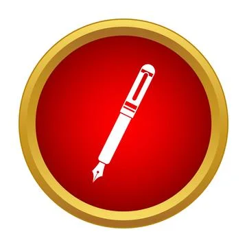 Fountain pen flat icon in red circle Stock Illustration