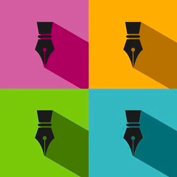 Fountain pen icon with shadow on colored backgrounds Stock Illustration