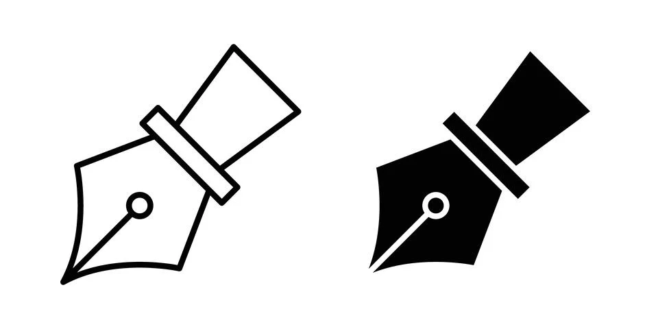 Fountain pen icon solid, line, and editable vector set. Stock Illustration