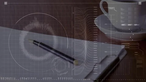 Fountain pen lying on blank sheet, coffee cup resting beside smartphone Stock Footage 307444364