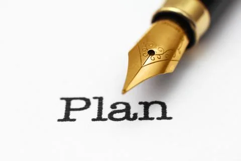 Fountain pen on plan text Stockfoto's