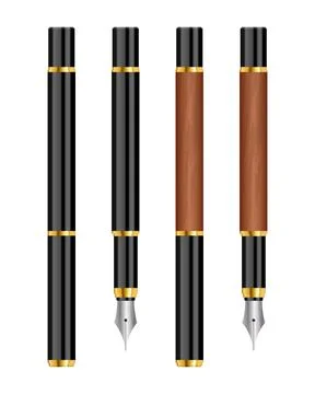 Fountain pen set vector illustration isolated on white background Stock Illustration