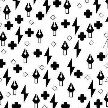 Fountain pen with thunderbolt and plus sign pattern Stock Illustration