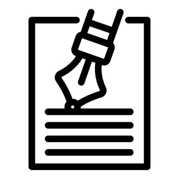 Fountain pen writing on paper document, writing tool icon Ilustração Stock