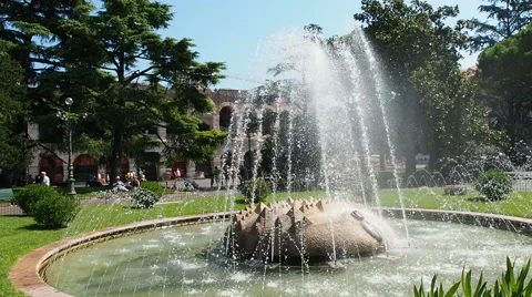 Fountain at Piazza Bra main square Stock Footage 66784035