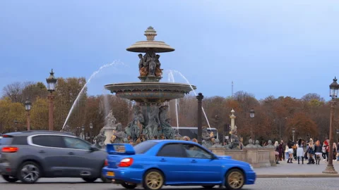 Fountain of the Place de la Concorde square in Paris, France with tourists Stock Footage 231243773