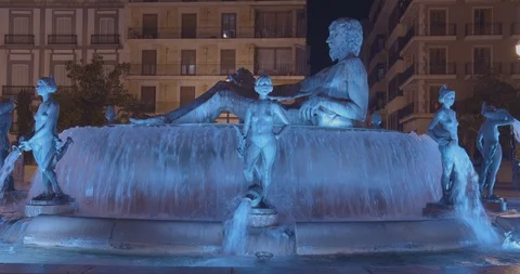 Fountain Plaze de Virgin at old square in Valencia Spain January 02, 2020. Stock Footage 122241808